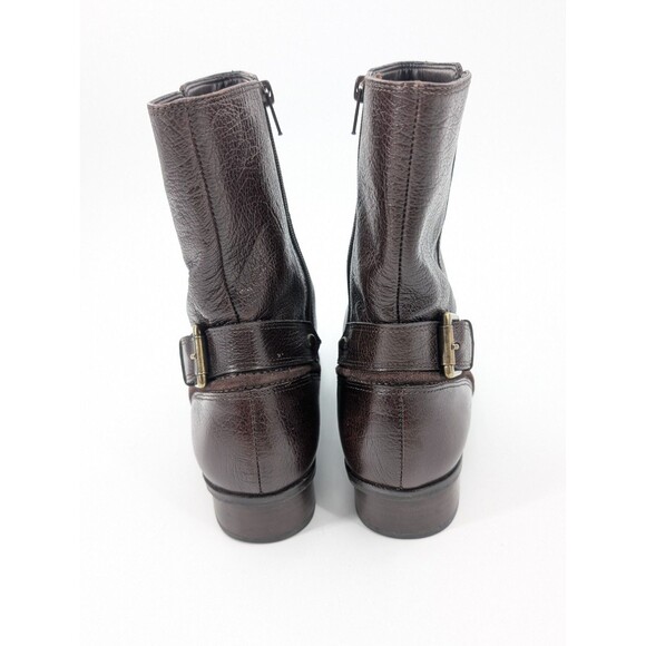 Talbots Layla Chocolate Brown Leather Low-Heel Square Toe Buckle Boots Size 7 - Picture 4 of 8